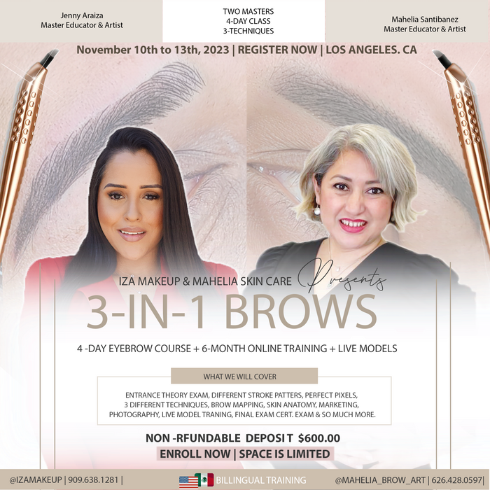 3-IN-1 Eyebrow Course In-person Training | November 10 to 13, 2023 | Tuition $2,500 + Kit $1,000